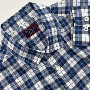 UNTUCKit Men's Givry Medium Slim Fit Wrinkle Free Plaid Dress Shirt Blue White